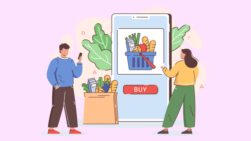 ilustracao de casal comprando online